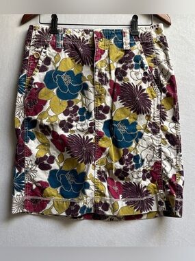 Eddie Bauer Floral Cotton Mini Skirt Blue Mustard Purple Sz 6 Vintage